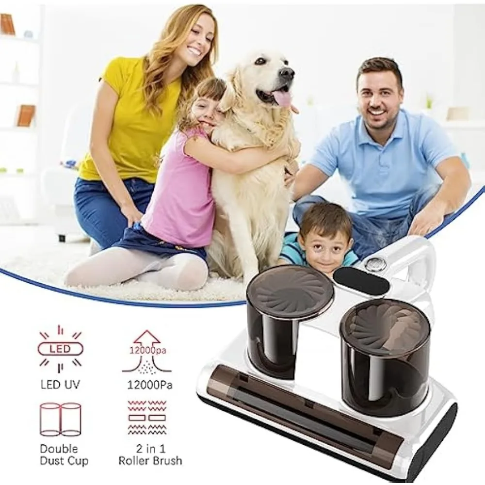 Mattress Vacuum Cleaner with UV & High Heating Tech, 12Kpa Strong Suction Handheld Vacuums of Bed Mattress Sofas, Pet Hair