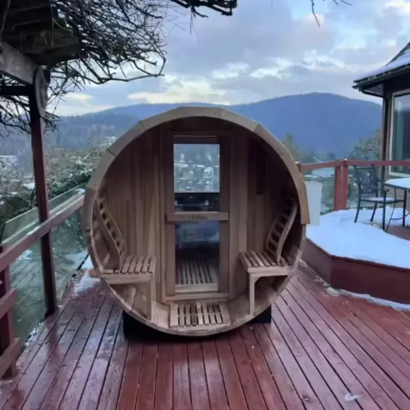 6 Person Outdoor Red Cedar Wood Barrel Sauna Hot Tub High Quality Popular Steam Bath House Garden Spa Kit for Home Use