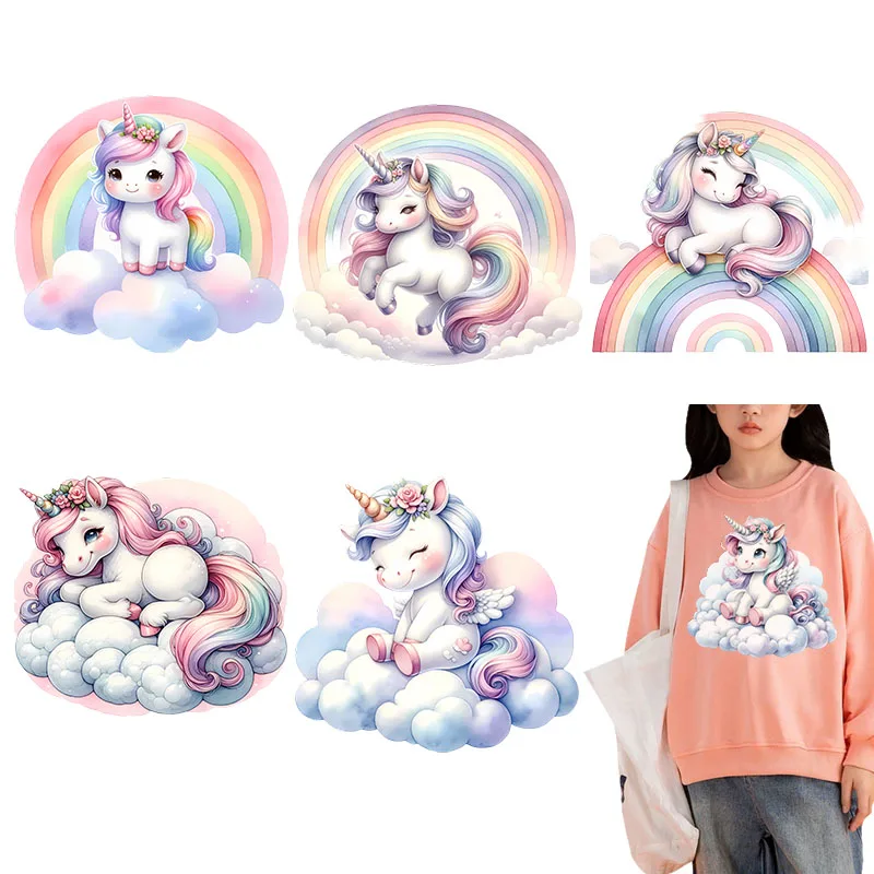 Cartoon Cute Unicorn Heat-sensitive Patches Application Stripes on Kids Clothes ironing Printing for Tops DIY Decals