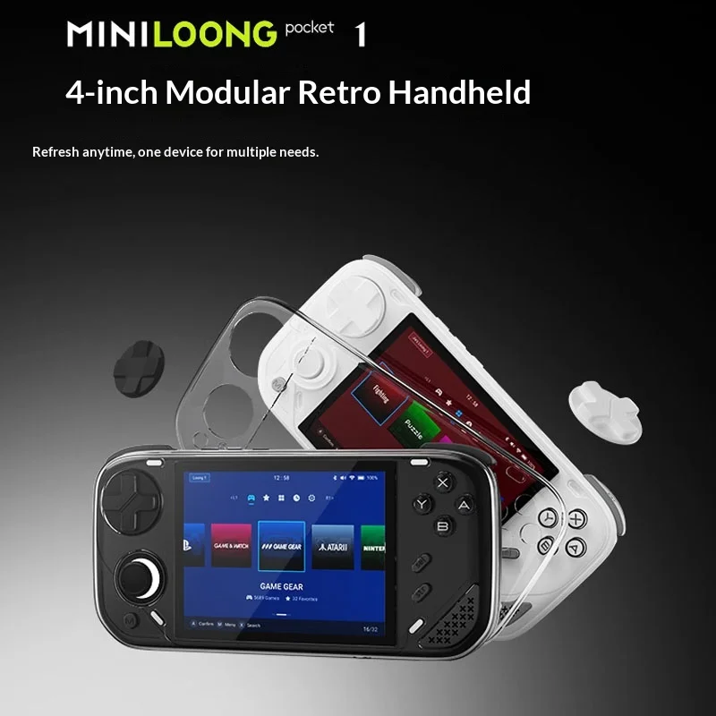 MINILONG Pocket 1 Black New Modular Open Source Handheld Retro Nostalgic Portable Arcade Game Console 8GB Accessories Handheld