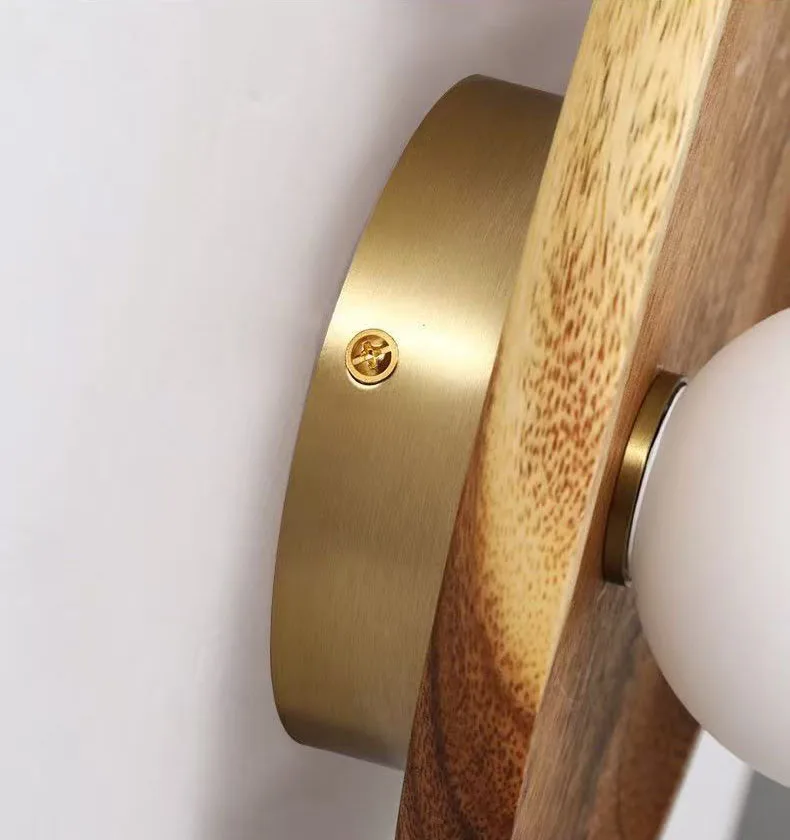 Natural Dark Wood Wall Light G4 Bulb White Glass Ball Indoor
