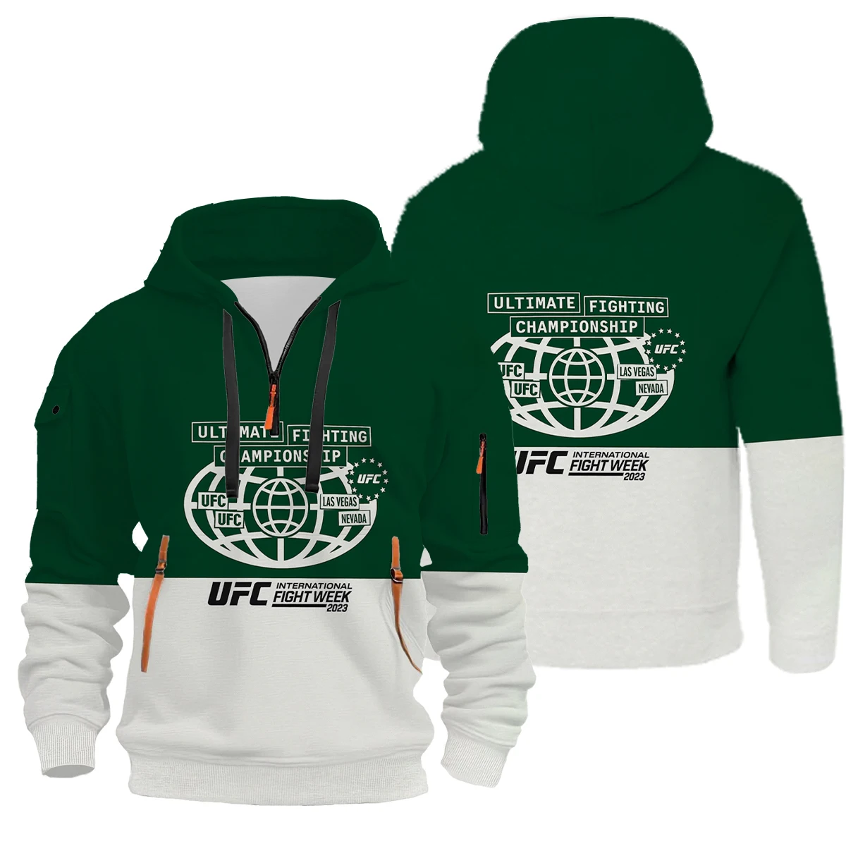 سويت شيرت UFC عالي الجودة بسحاب عالي التحمل للرجال مع بطانة من الصوف وسترة بغطاء للرأس، متعدد الاستخدامات في الخريف والشتاء