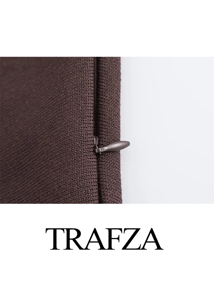 TRAFZA, nueva y elegante minifalda de punto con cinturón sin mangas y cuello redondo para mujer, vestido informal ajustado con cremallera de retazos para mujer