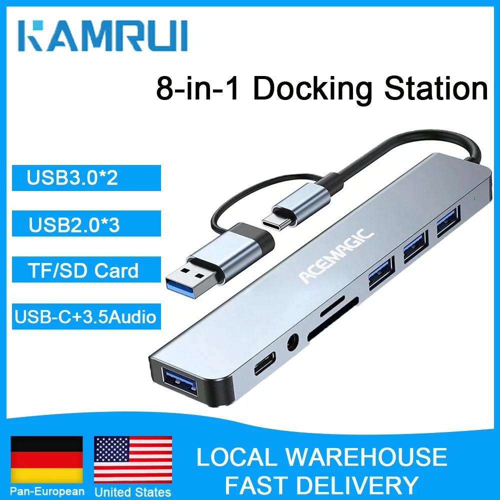 

USB +Type C HUB Docking Station with 3.5mm Audio Jack Adapter Micro SD Card Reader USB3.0+2.0 Laptop Tablet Phone Disk Converter