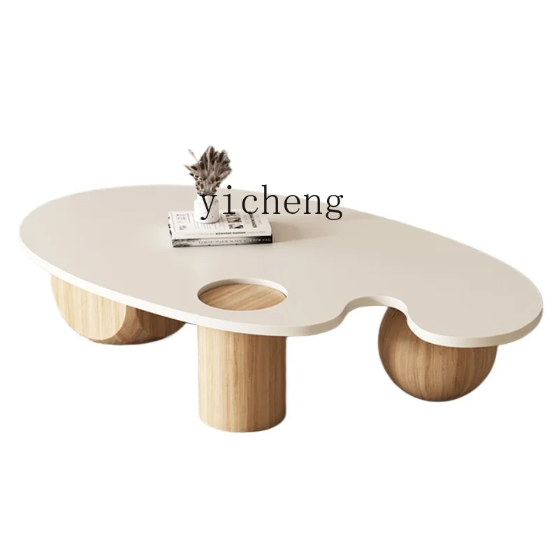 

TQH Nordic Special-shaped Coffee Table Small apartment oval Household Living Room Cream Creative Log Small Coffee table