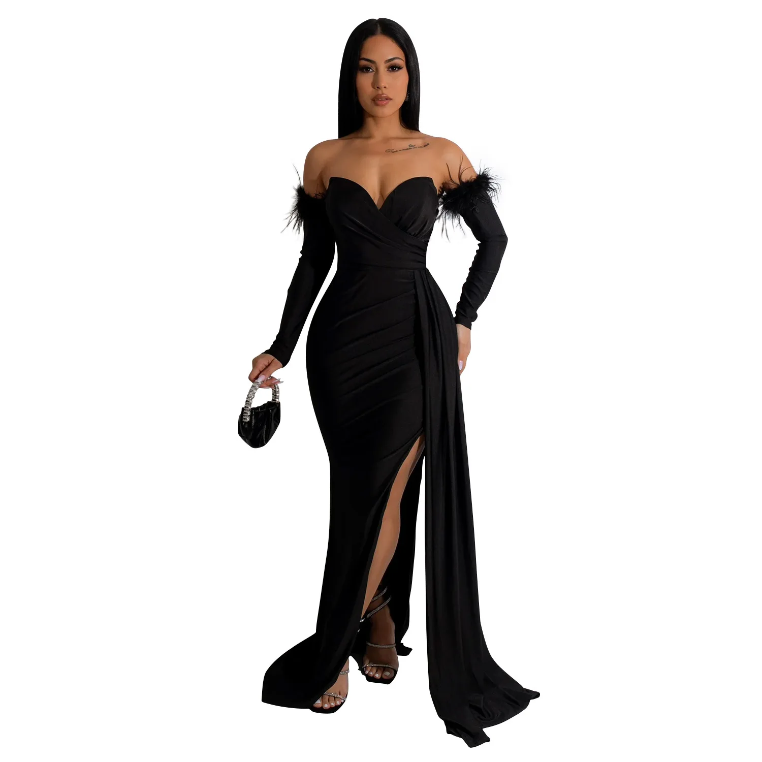 EINYOO Zevity Luxury Women's Mesh Diamonds Long Dresses See-through Senior Prom Party Wedding Vestidos Female Clothing Traf Y2k