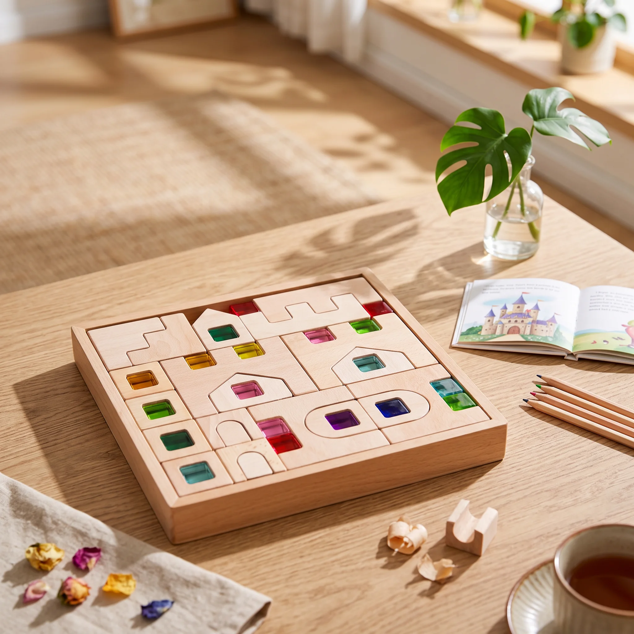 Shape Matching Board Translucent Wooden Puzzle Shape Puzzle Sturdy Toy Long-Lasting for Toddlers, Playroom, Preschool