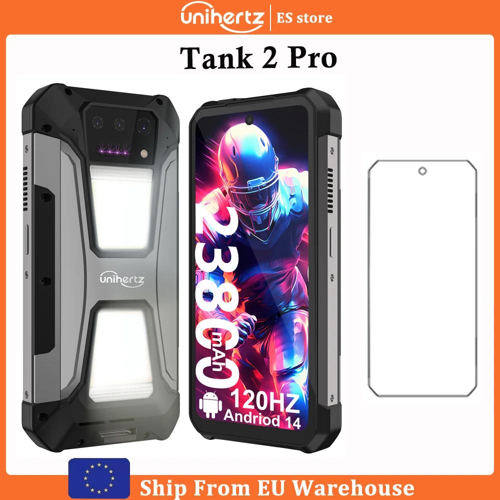 Smartphone Uniherz Tank 2 PRO 8849 Android 15 avec projecteur, 24 Go de RAM, 512 Go de stockage, batterie 23800 mAh, appareil photo 100 MP, écran 2.4K 6.79 pouces 120 Hz, 4G