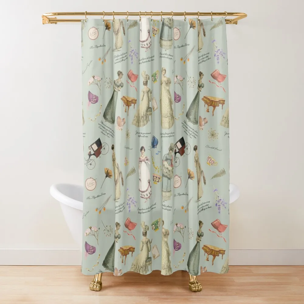 Pride and Prejudice Quotes| Miss Bennet Jane Austen Green Shower Curtain Bathtub For Shower Cute Shower Funny Curtain