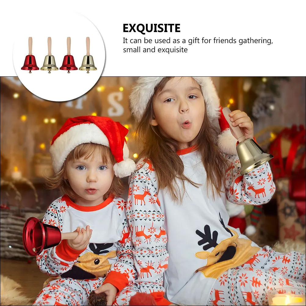 4 قطعة أجراس اليد مقبض خشبي أجراس معدنية عيد الميلاد الديكور حفلة عيد الميلاد الدعائم خدمة جرس الاستقبال الدعائم الطرف #1
