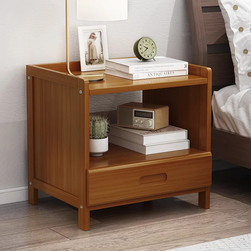 AOLIVIYA Bedroom Bedside Table Nightstand Sofa Side Storage Cabinet Bamboo Drawer Shelf Modern Minimalist Luxury Cream