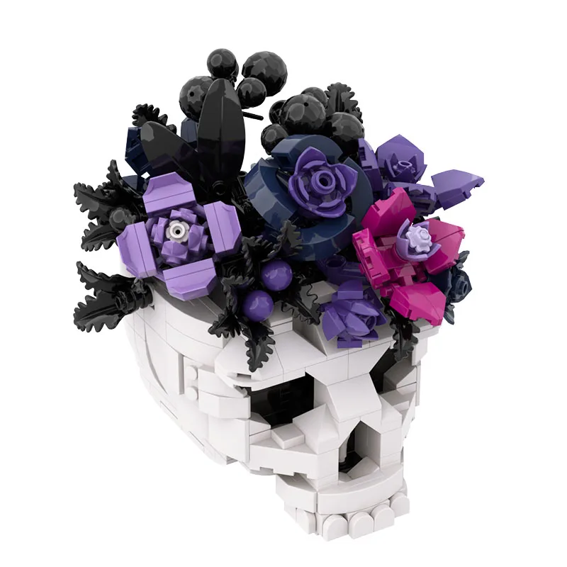 

MOC Skull Roses Bouquet Building Blocks Gothic Purple Skull Flowers Home Decorate Bricks Model Assembly Toys Kids Halloween Gift