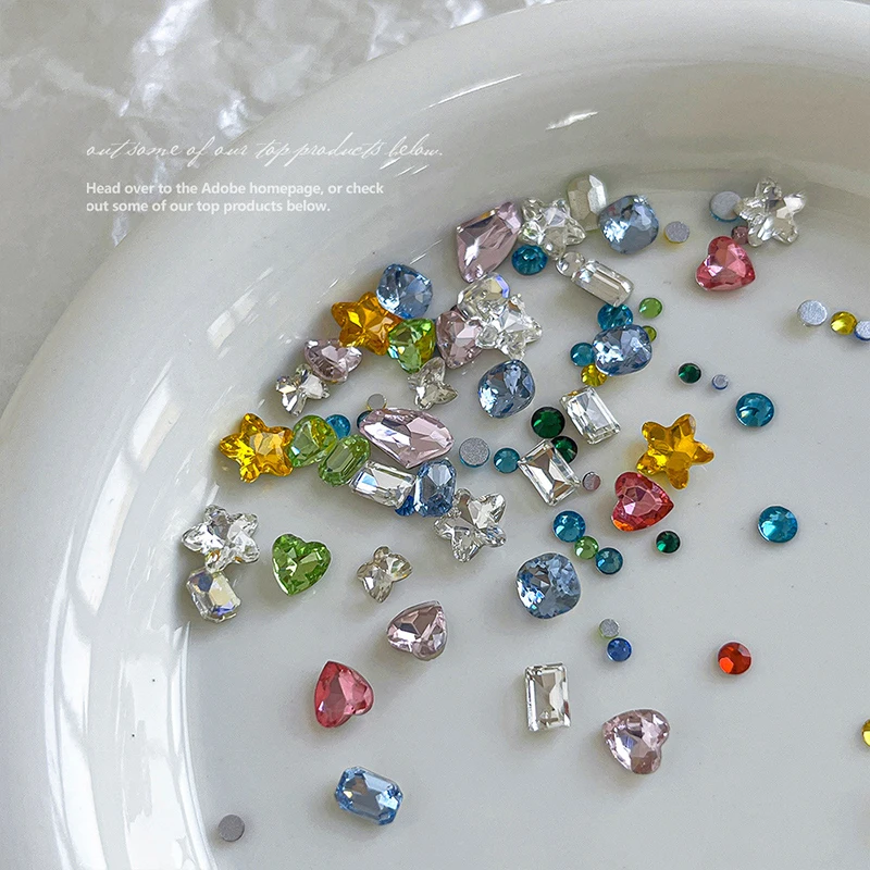 50Pcs Rhinestones Nail Art Charm Special-Shaped Pointed-Bottom Colorful Crystal Jewel For Face Clothes Shoes Decor Nail Supplies