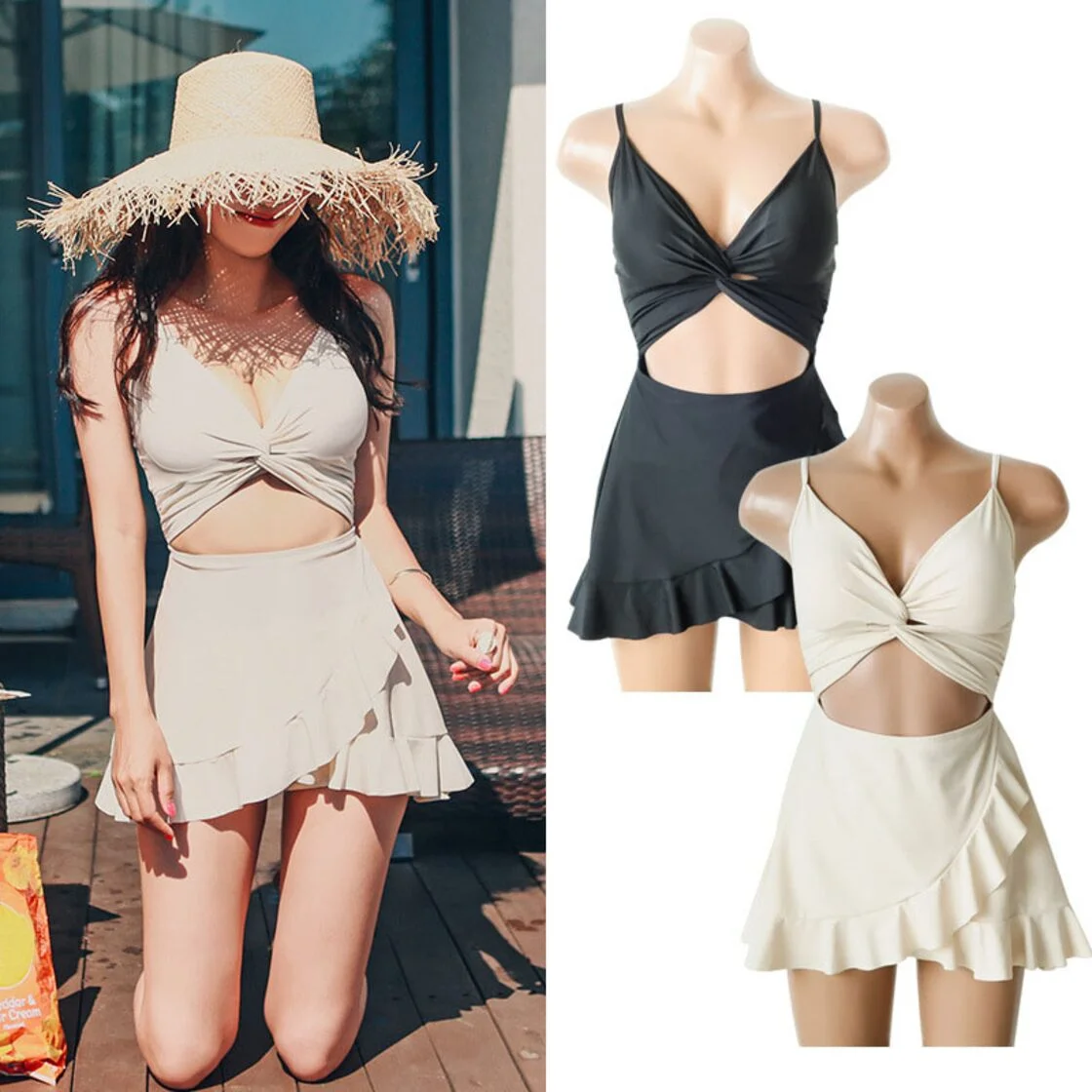 2024 All-in-one cross-knot swimsuit for women bikini dress cute flared swimsuit with pants Ruffle bikini two-piece swimsuit