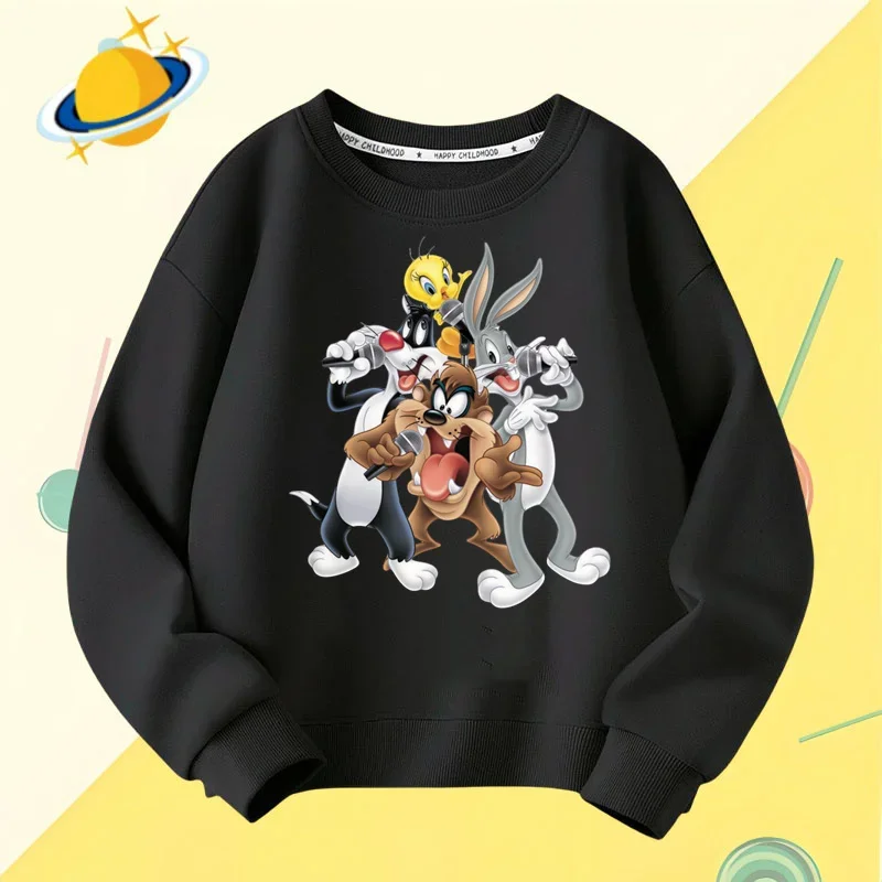 Bugs Bunny children\'s crewneck hoodie Disney cartoon print autumn winter long-sleeved sweatshirt Boys girls Kawaii casual top