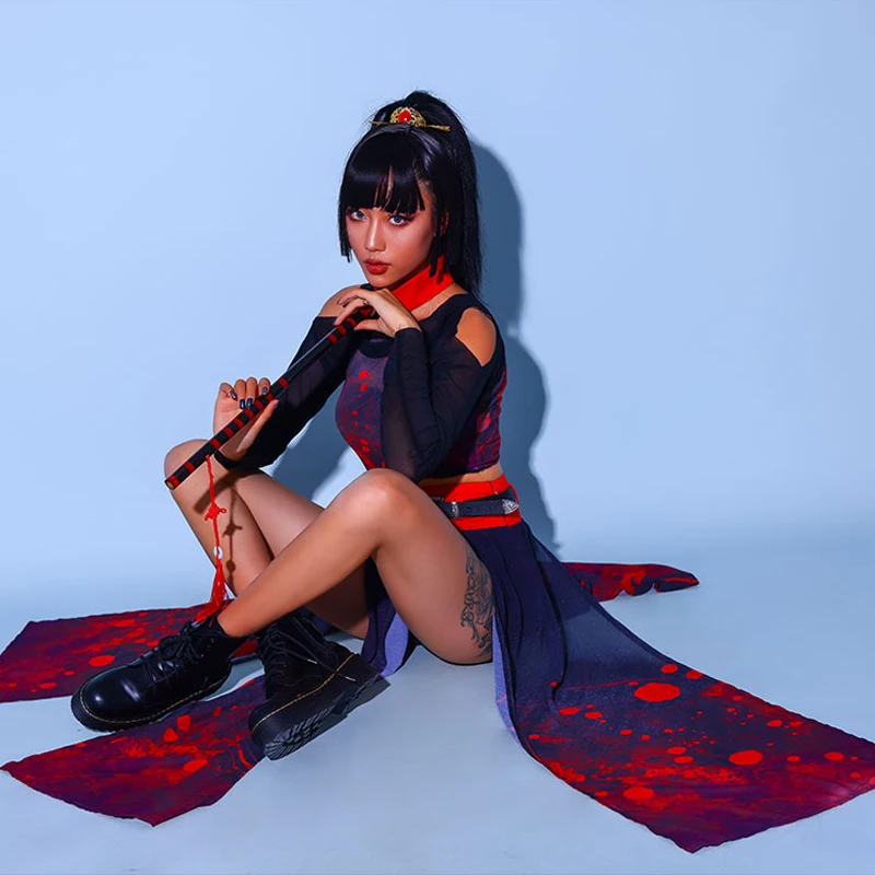 Gogo Dancer Dj Clothing Chinese Style Stage Costume Leading Show Wear Nightclub Bar Women Pole Dance Outfit Tops Pants