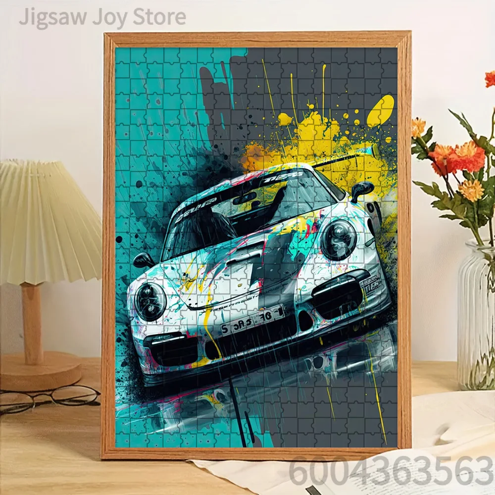 

Бумажный пазл в ярком стиле граффити: Спортивный автомобиль. Интерактивная настенная игра-декор для любителей автомобилей.