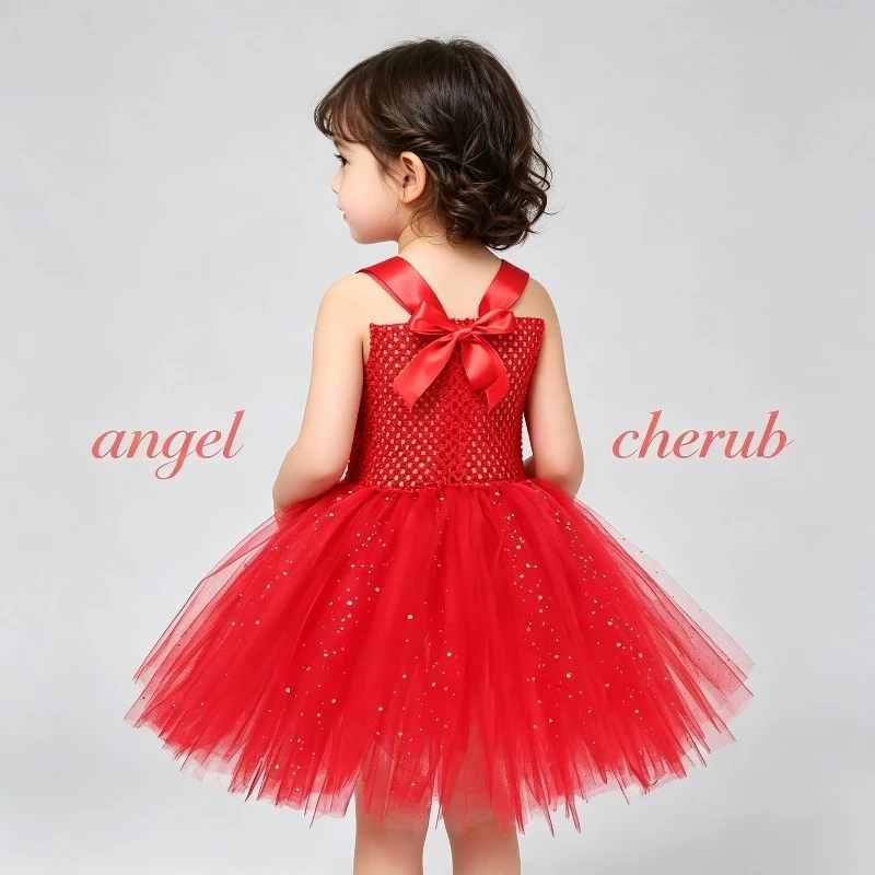 

Angel Sequin Princess Dress Shiny Tulle Costume Festival Party Stage Performance Fluffy Ball Gown for Holiday Celebration Shows