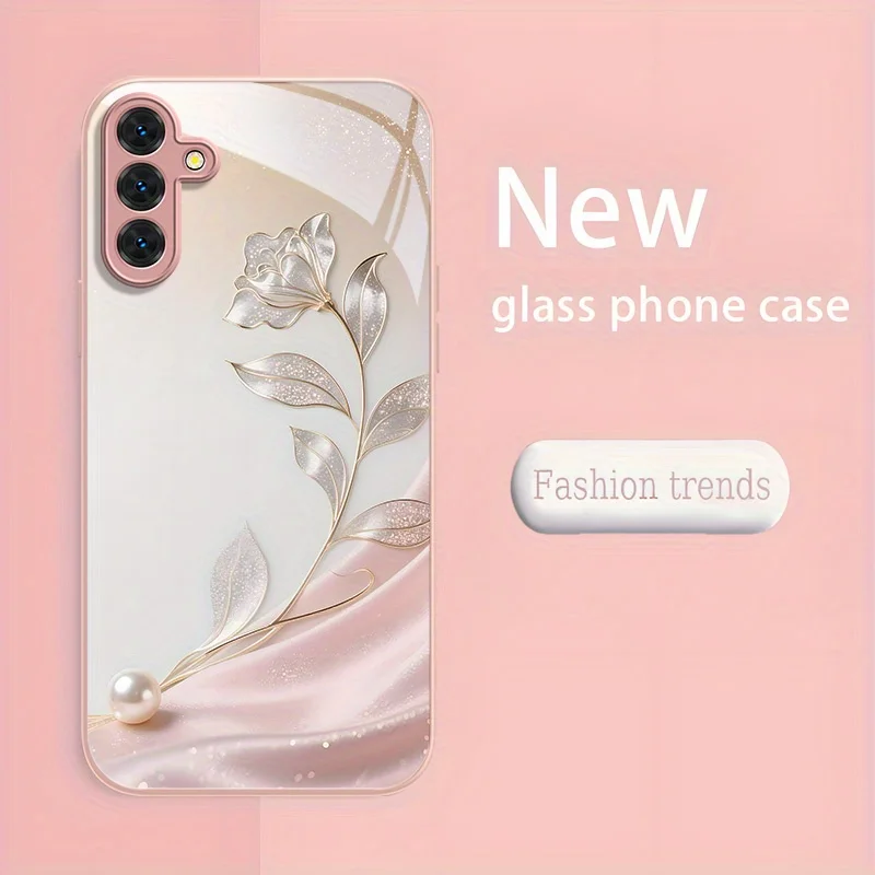 Beautiful soft edge metal paint tempered glass phone case for Samsung Galaxy S26 S25 S24 S23 S22 S21 S20 fe/plus/ultra hard case