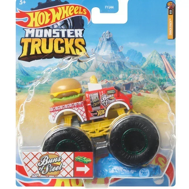 Oryginalny Hot Wheels samochód 1/64 Monster Truck Dargbus Bigfoot Mega Wrex Bone Sharker wąż zabawka gryzak dla chłopców kolekcja dla dzieci prezent