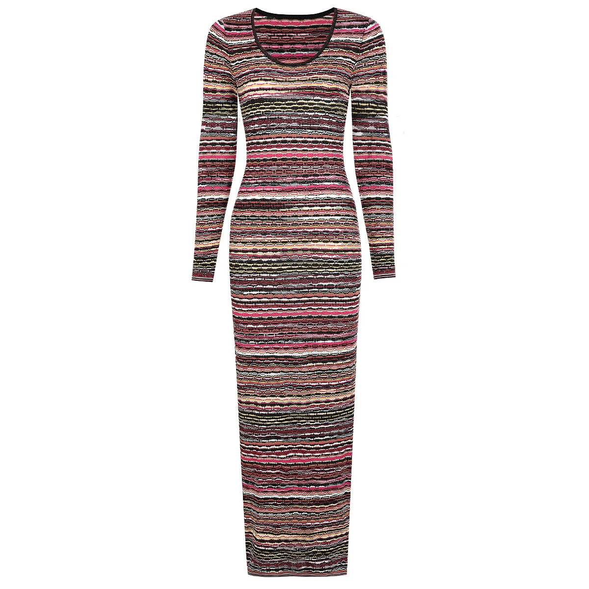

Micosoni Italian Style High-Quality Striped Knitted Dress Long Sleeve Slim Fashionable Women's Clothing 2026 New Arrival S-XL