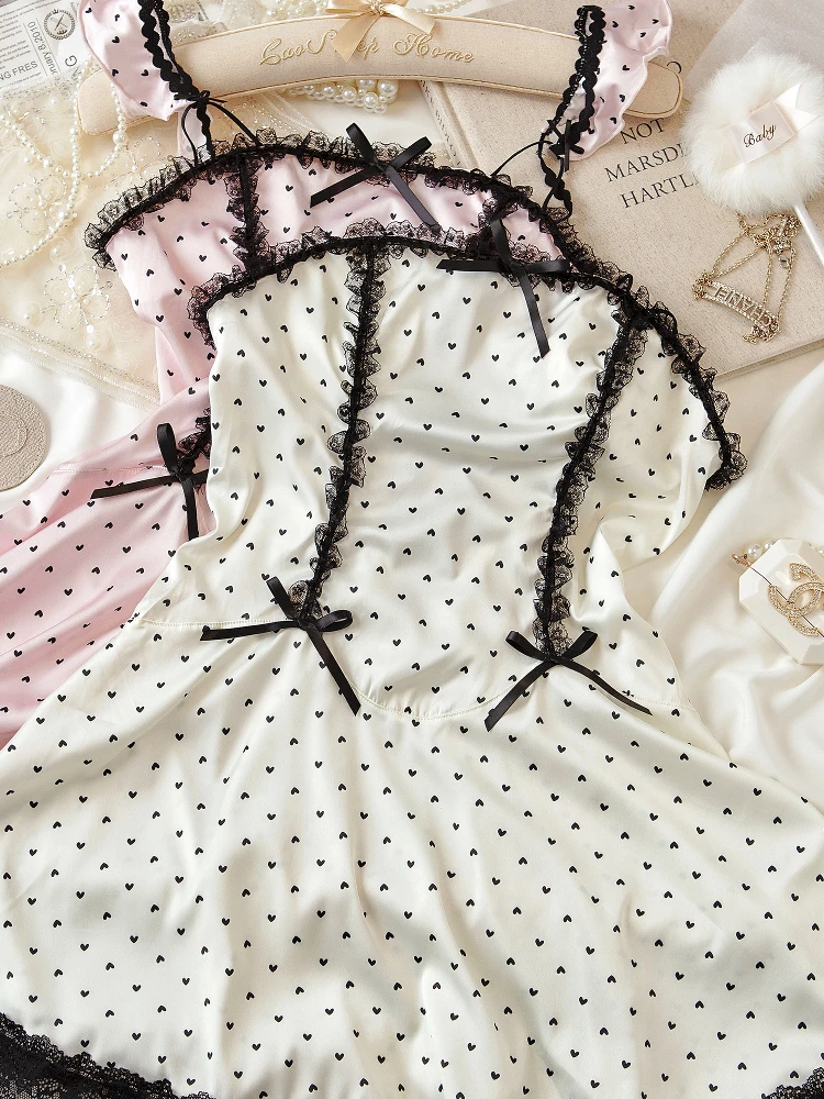 

Pajamas with corset underwear sweet polka dot lace backless lingerie halter nightgown homewear nightgowns