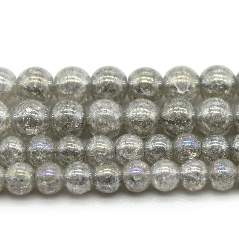 Wholesale Natural SIlver Grey Cracked Crystal Stone Round Loose Beads For Jewelry Making DIY 15inch Strand 6/8/10mm Pick Size