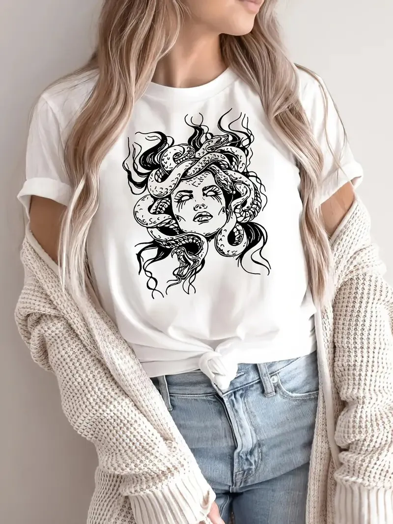 Goth Women T shirt Harajuku Fashion Vintage y2k Clothes Retro Tops Print Streetwear Gothic Punk Dark Series Graphic Tees Medusa