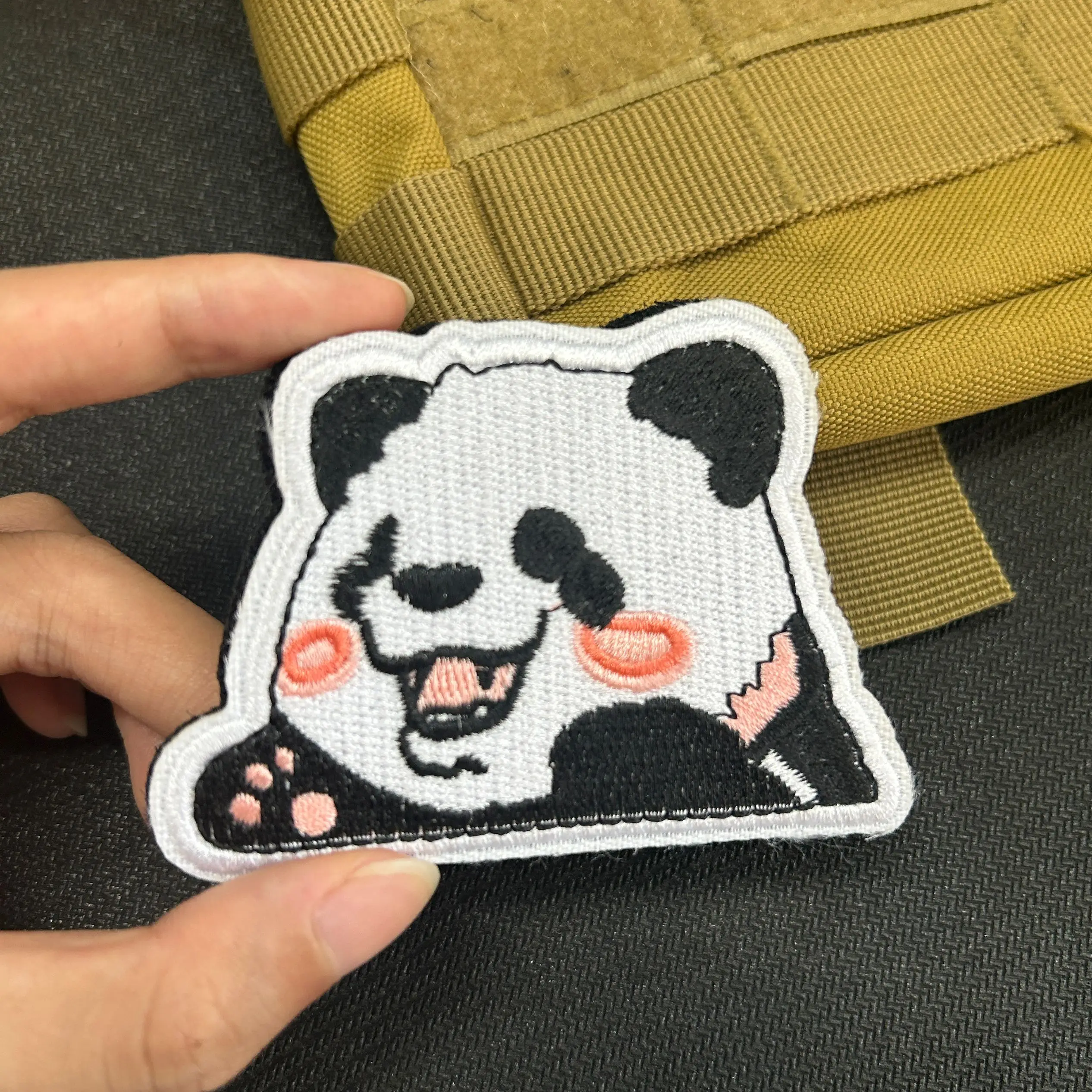 

Cute Panda Embroidered Patch Smiling Cat Morale Badge Military Tactical Armband Backpack Stickers on Clothing