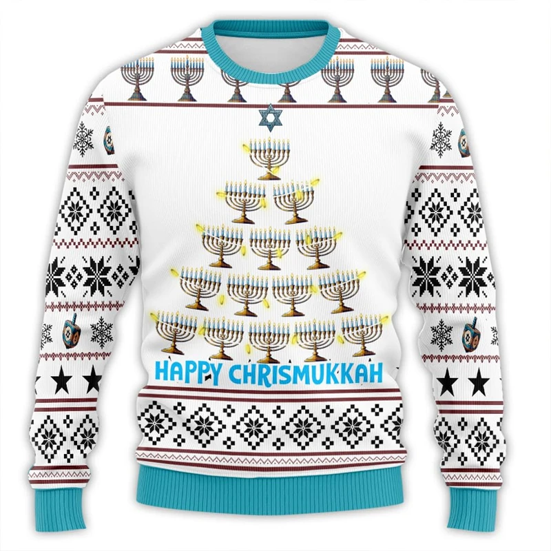 SHanukkah Menorah 3D Printed Ugly Christmas Sweater for Unisex Clothes Chanukah Mens Sweatshirt Holiday Pullovers Boy Tracksuit