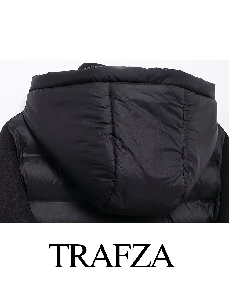 TRAFZA 여성용 따뜻한 스탠드 칼라 접이식 후드 면 재킷, 긴 소매 지퍼 포켓 드로스트링 재킷, 겨울