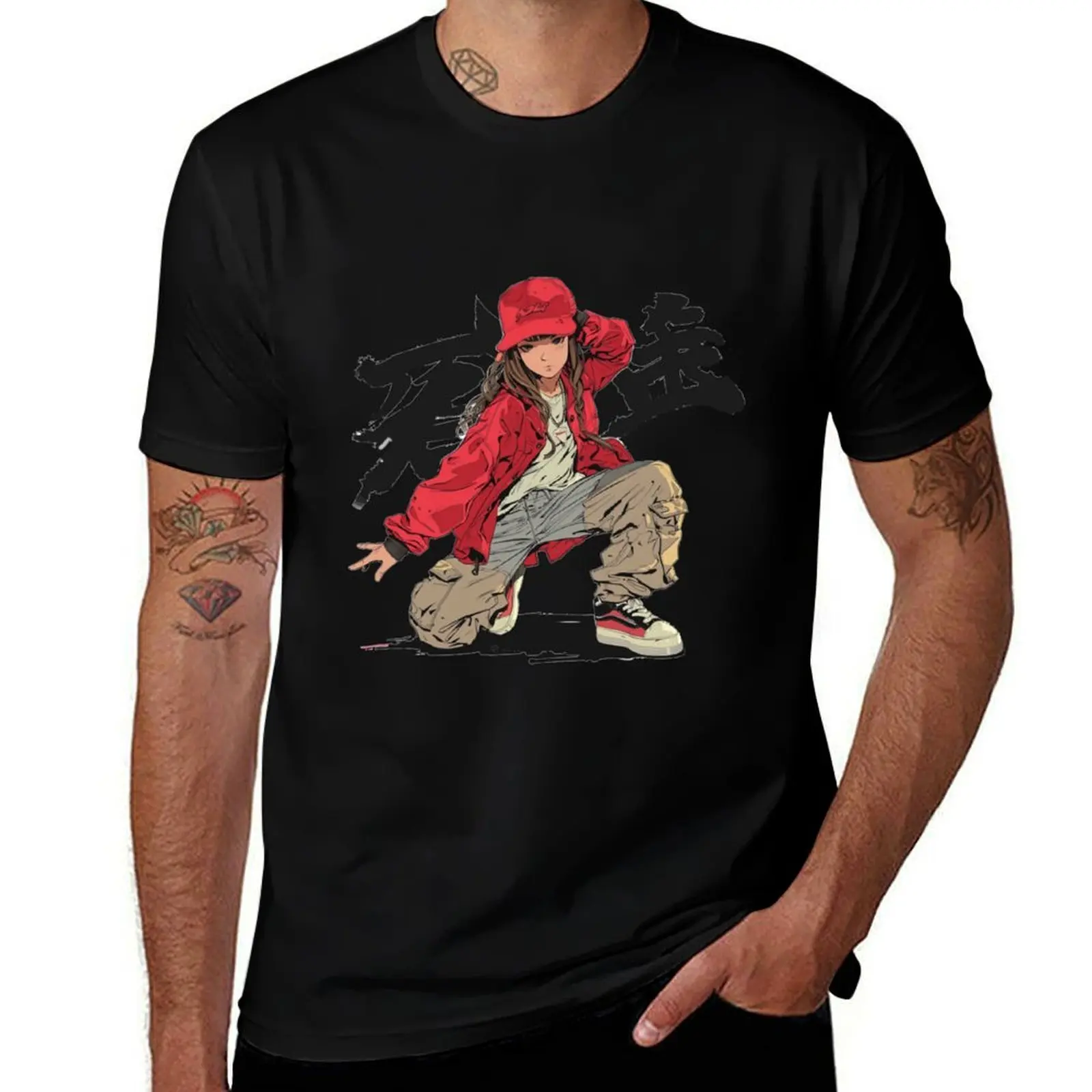 Anime Breakdance Girl in japanese streetwear fashion look T-Shirt Trendy Casual Short Sleeve Shirt T-Shirt