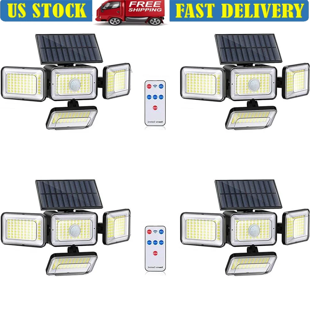 

288 LED Solar Lights Outdoor 2800LM Motion Sensor Light with Remote Control 4 Adjustable Heads IP65 Waterproof Garden Security