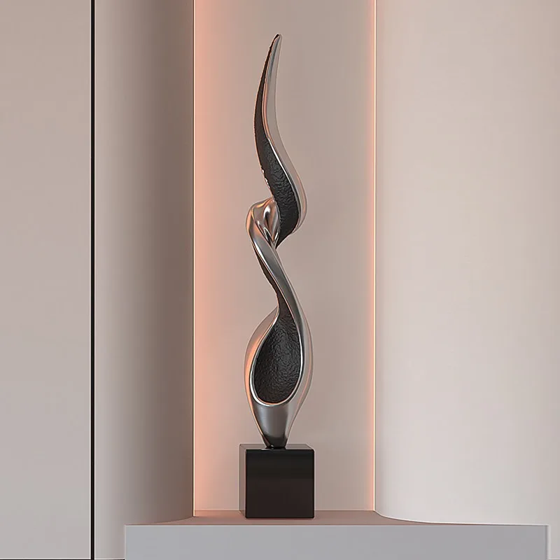 Modern Luxury Abstract Art Sculpture Figurine Electroplated Silver ResinStatue Model HomeDecor Living Room Desktop Ornament Gift