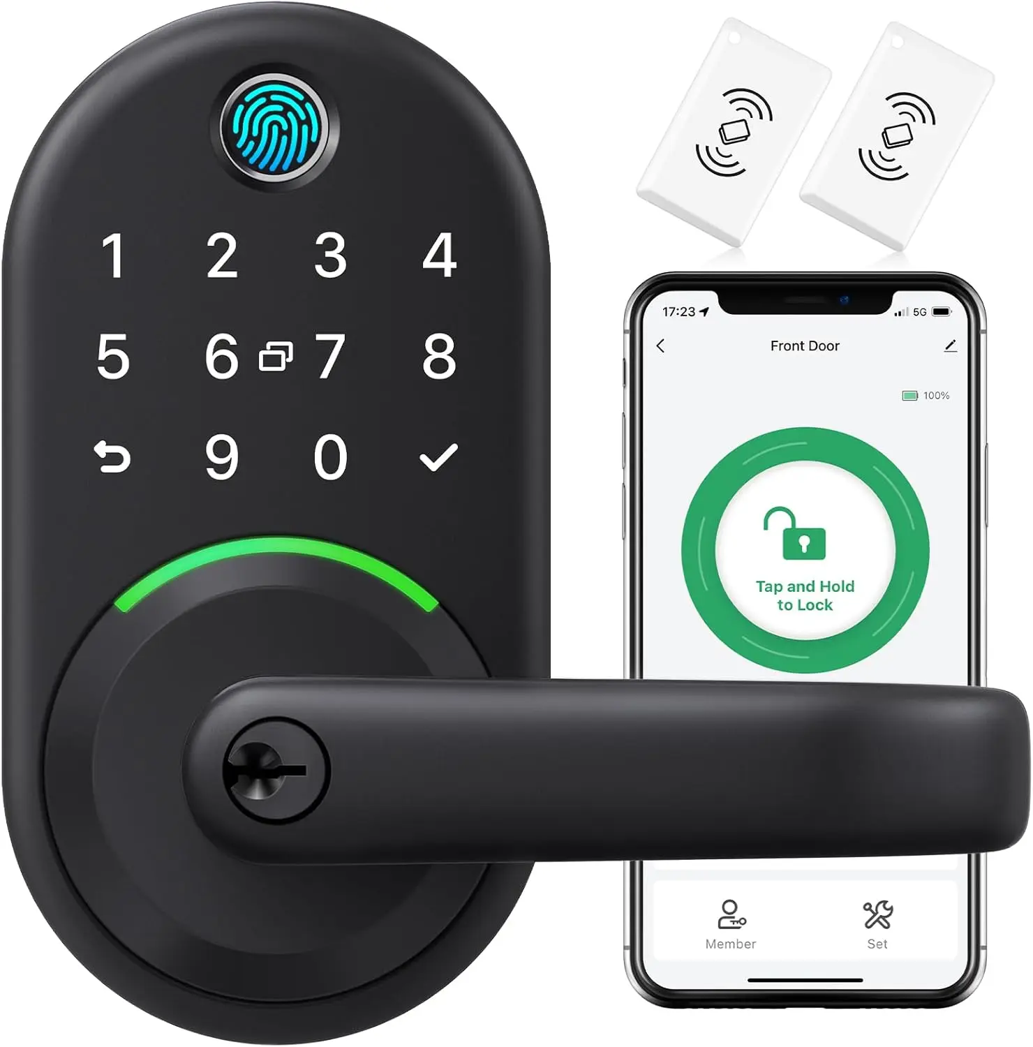 Smart Door Handle Lock with Keypad: Fingerprint Smart Lock - Keyless Entry Door Lock for Front Door - Digital Door Lock