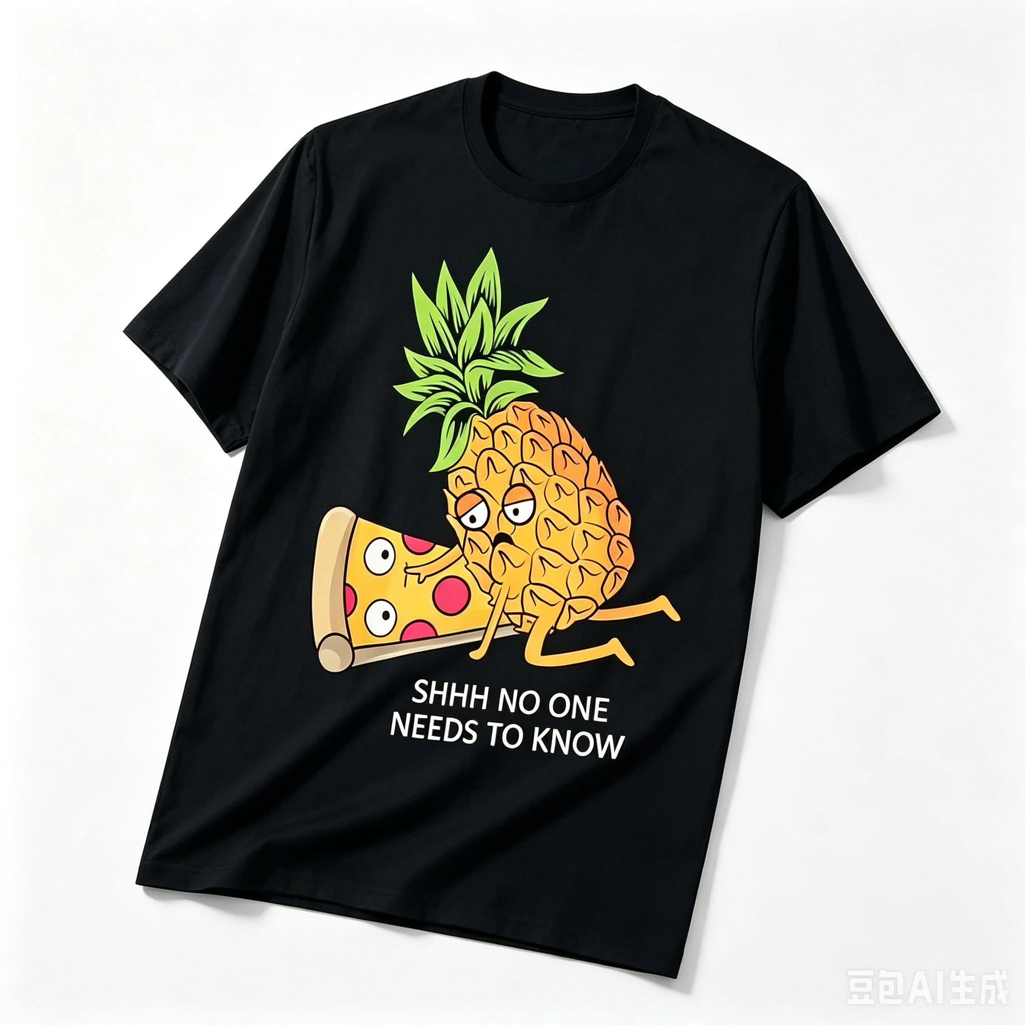 Men Women Funny Pineapple Pizza T-Shirt Shhh No One Needs To Know Graphic Tee Summer Casual Short Sleeve Food Meme Tops