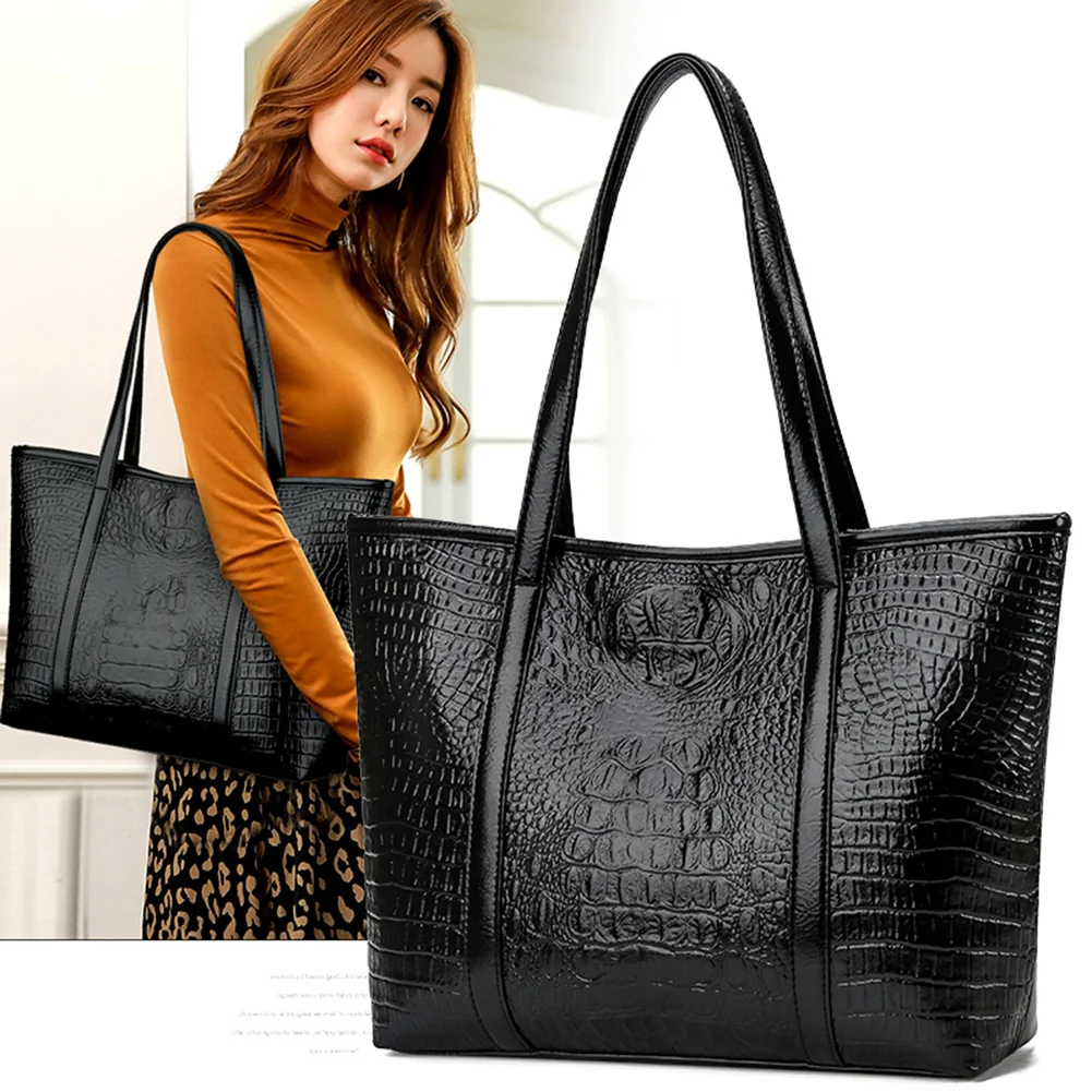 

Tote Bag for Women Crocodile Print Top Handle Bag PU Leather with Inner Pocket Satchel Bag Handbag for Work Travel