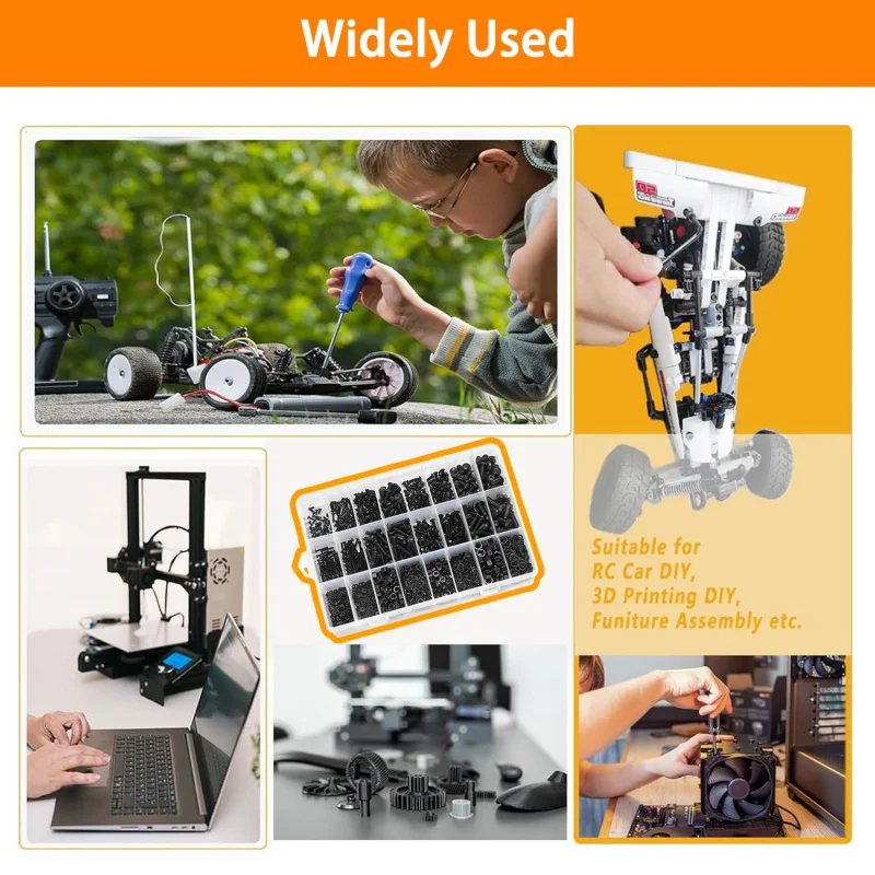 2000 ชิ้น M2-M5 Hex หัวปุ่มสกรูชุดเมตริก Bolts Nuts ล็อคแบนเครื่องซักผ้า, 10.9 โลหะผสมเหล็ก Fastener ชุดกล่อง