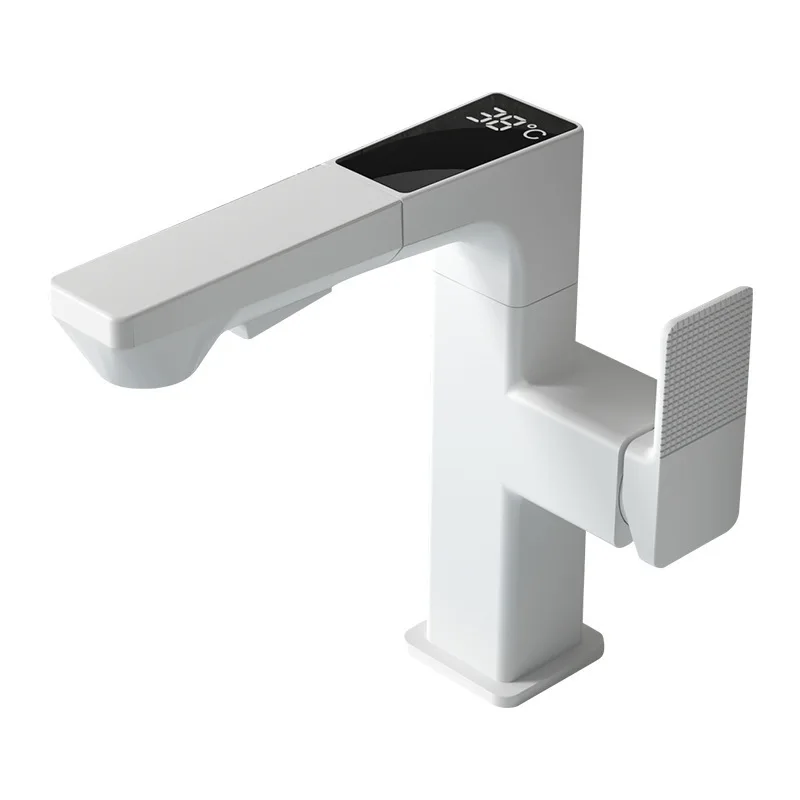 Square Pullout Faucet w/ Dig Display, Dual Spray/Stream, Hot/Cold, 360 Swivel, Lead-Free Brass, Wtr-Saving, Easy Instl, Sink