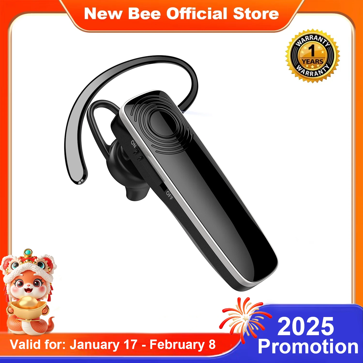 New Bee NB12 Bluetooth 5.3 Wireless Headset Earbuds Earphones With MEMS Micro Ear Hook Handsfree for Driving Business Headphones