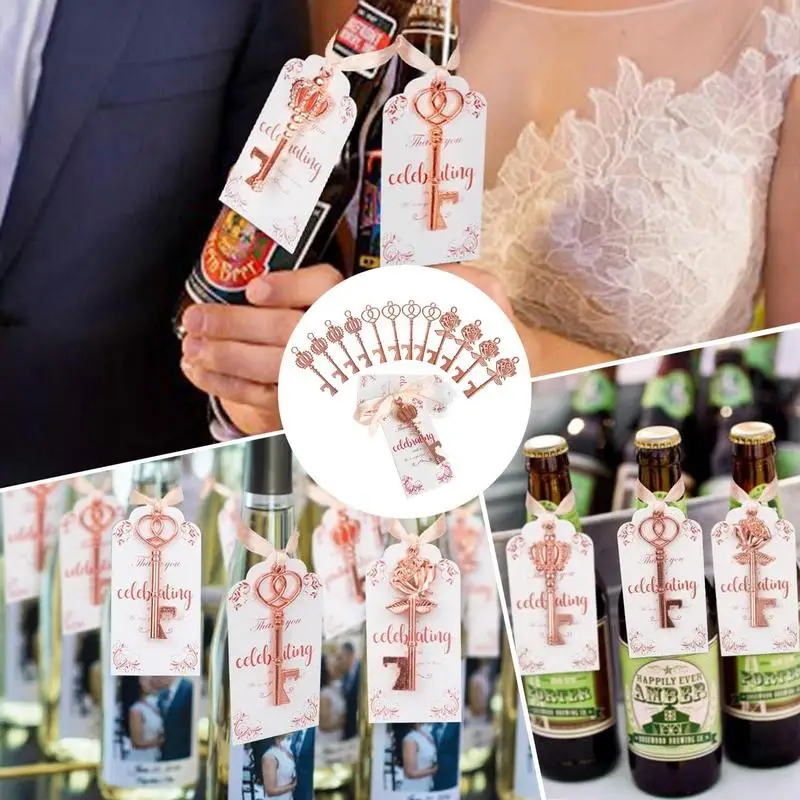 กุญแจเปิดขวดสําหรับผู้เข้าพัก Rose Gold Baby Shower โปรดปรานสําหรับผู้เข้าพัก Key ที่เปิดขวดพร้อม Escort Tag การ์ดและพวงกุญแจสําหรับ