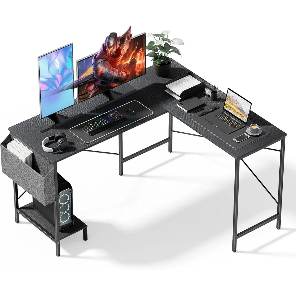 

L Shaped Desk Gaming Computer 50 Inch Reversible Corner Table PC Work Table for Writing Study Student with Wood Tabl