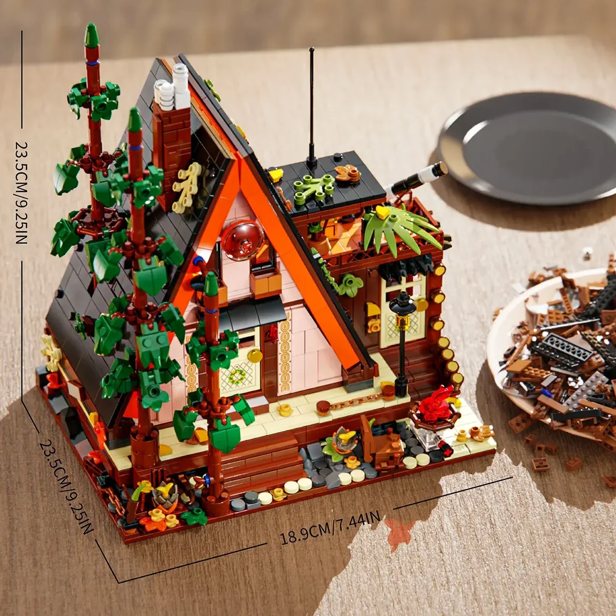 Street View forêt Triangle maison modèle blocs de construction ville forêt cabine en bois briques jouets pour enfant cadeaux d'anniversaire avec LED
