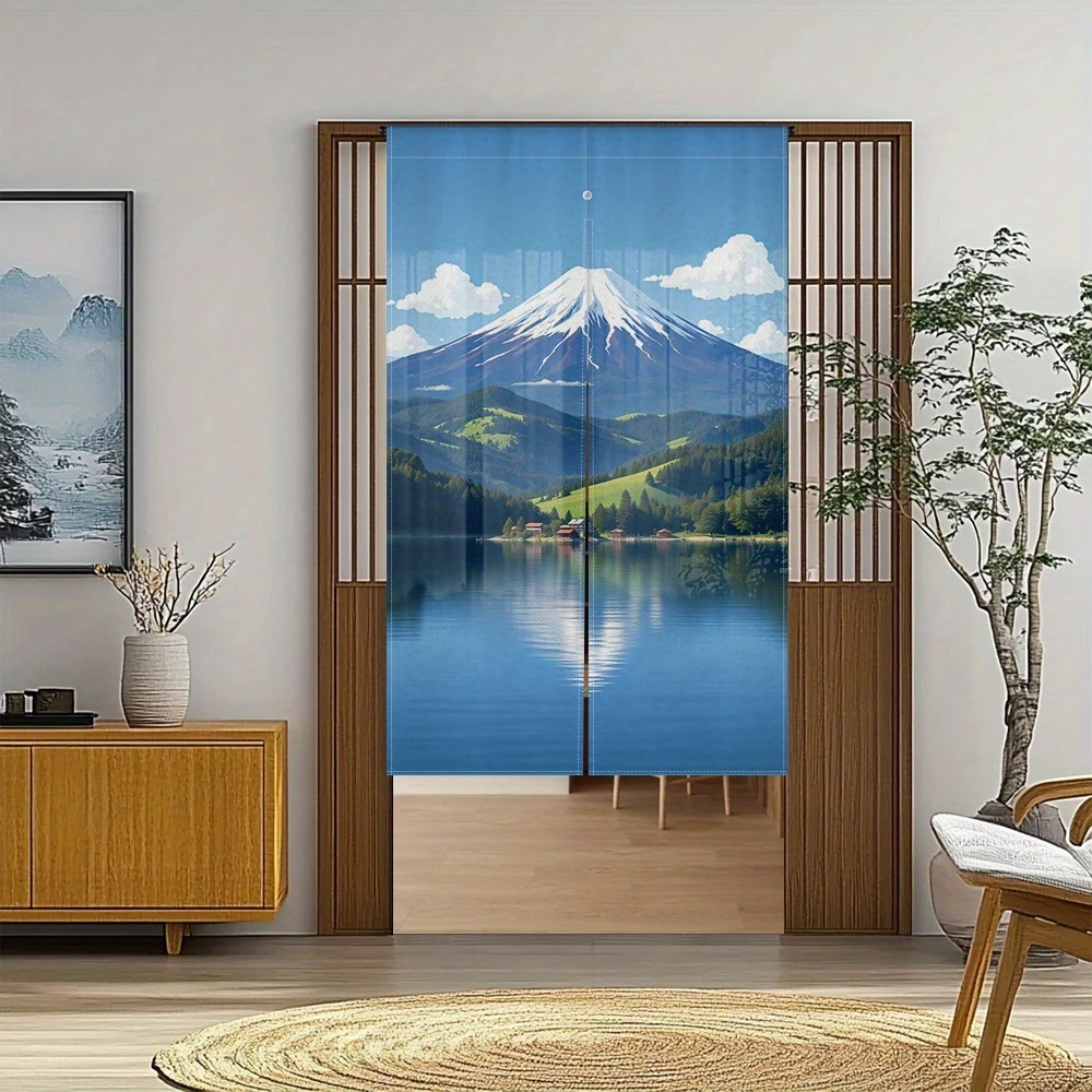 VIKAMA Mount Fuji Lake View Half Curtain, Natural Landscape Room Divider, Privacy Curtain for Kitchens, Bedrooms, and Entryways