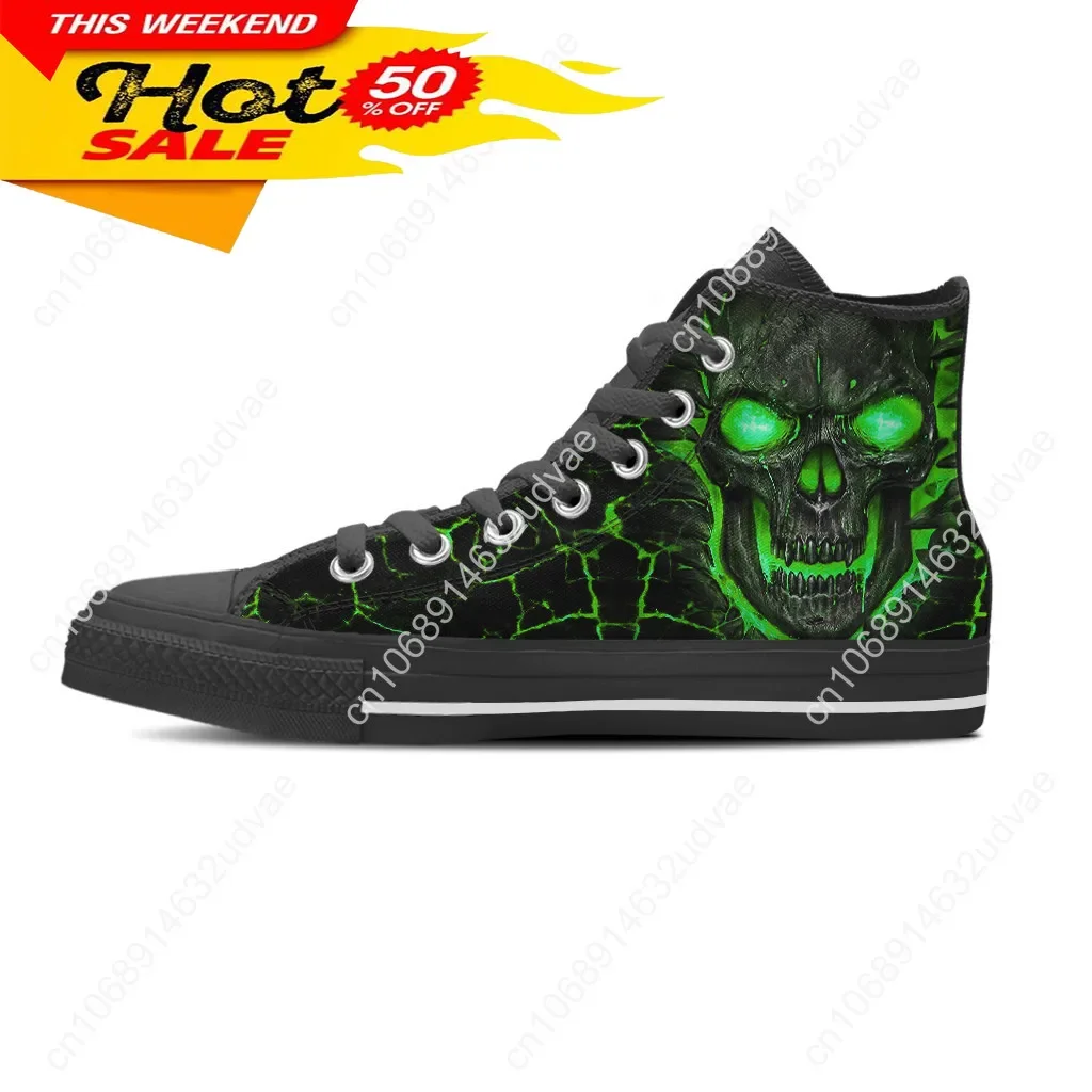 

Canvas High Top Flat Shoes For Man Green 3D Lava Skull Print Casual Lace Up Sneakers For Male Comfort Zapatos Hombre