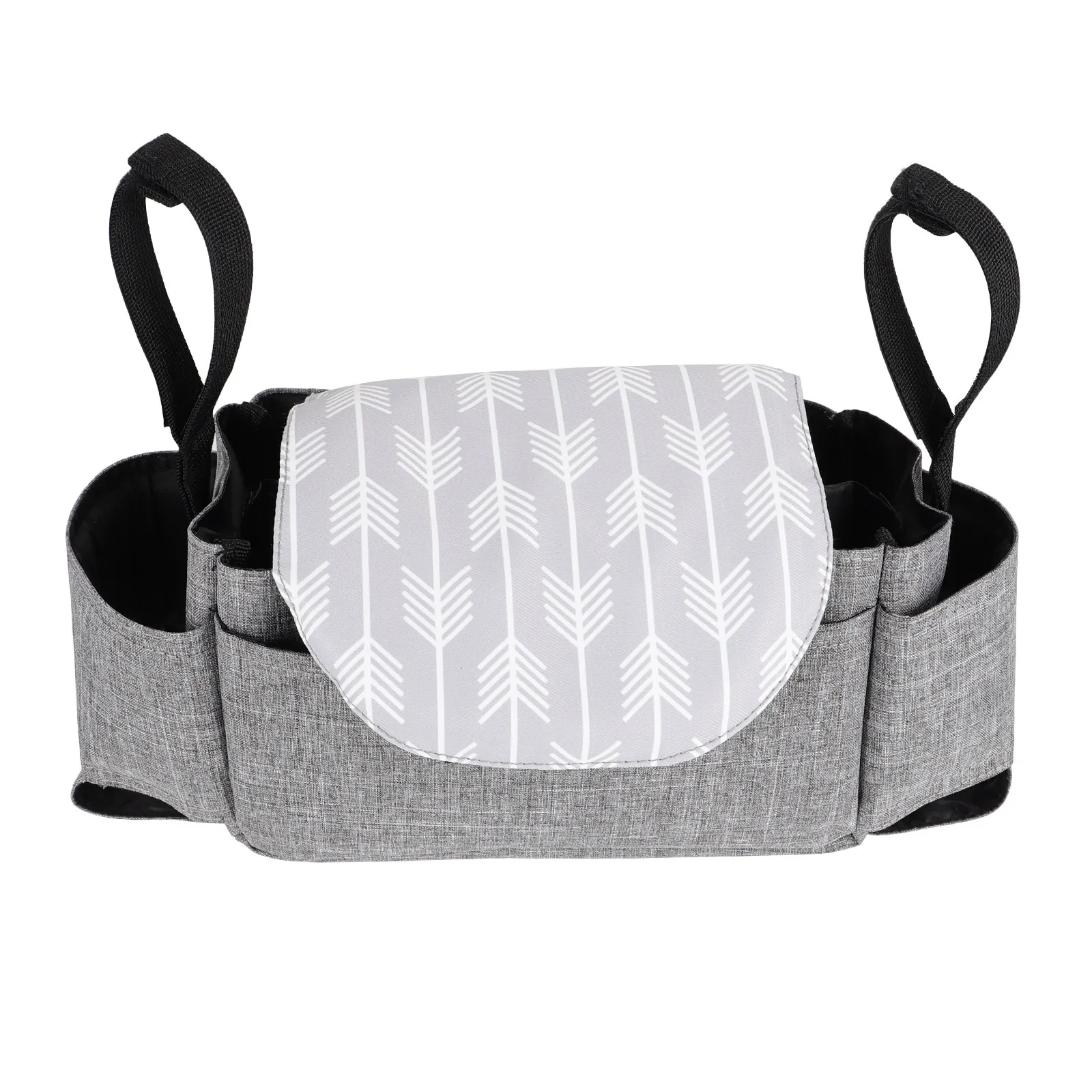 ベビーカーガナイザーおむつ収納バッグ哺乳瓶ホルダーブラックオックスフォード布バギーおむつバッグポータブル折りたたみ式