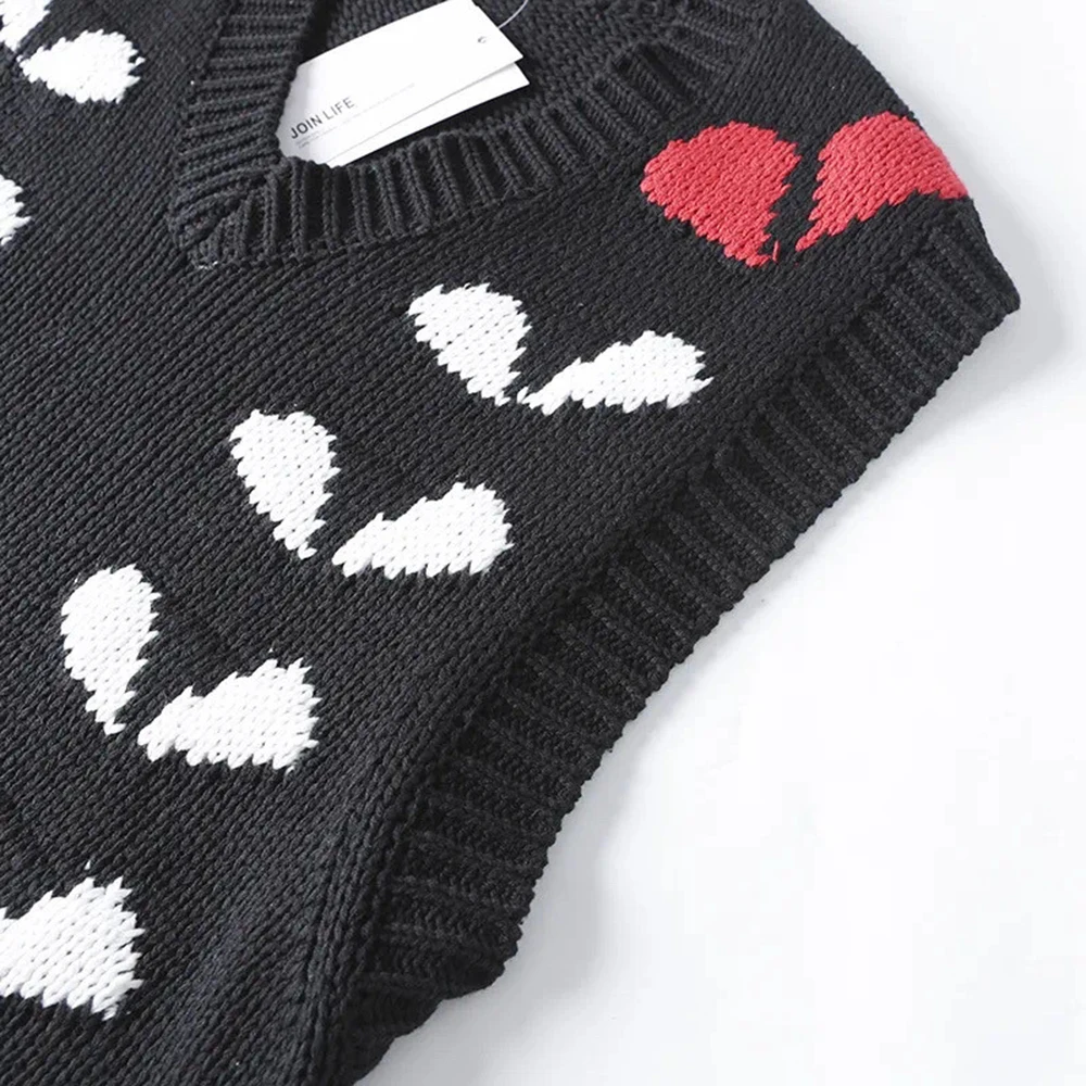 2026 Winter Men's Color-Block Knit Sleeveless Vest American Vintage Fashion Trend High Street Casual Loose Niche Men's Tops