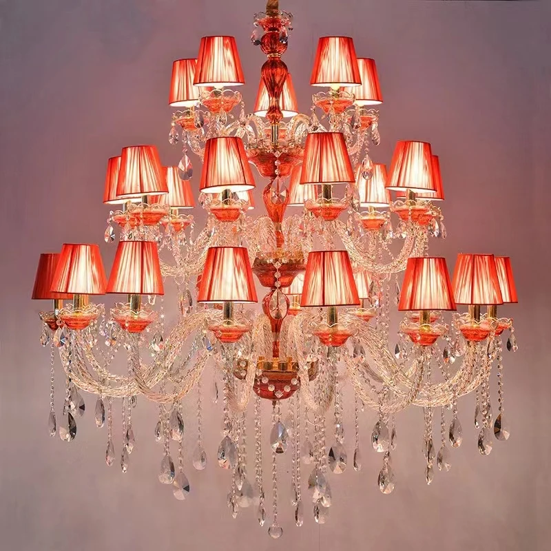 Red Crystal Big Chandeliers Luxury Atmosphere Living Room Hanging Light Simple Dining Room Lamp Villa Bedroom Lamps New European