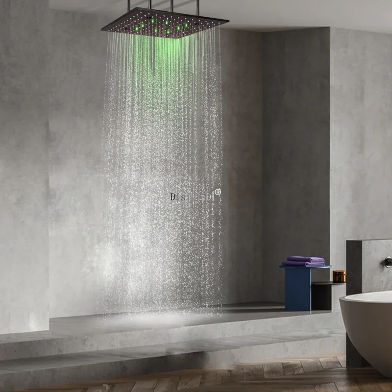 Cabezal de ducha LED de acero inoxidable 304 de 16 pulgadas, color negro mate, niebla de lluvia para baño, cabezal de ducha que cambia de Color LED