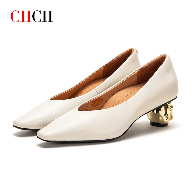 CHCH 2023 Fashion Classic Single Shoe Women's Soft Sole Office Business Versatile Commuting Temperament Soft Leather Low Heels